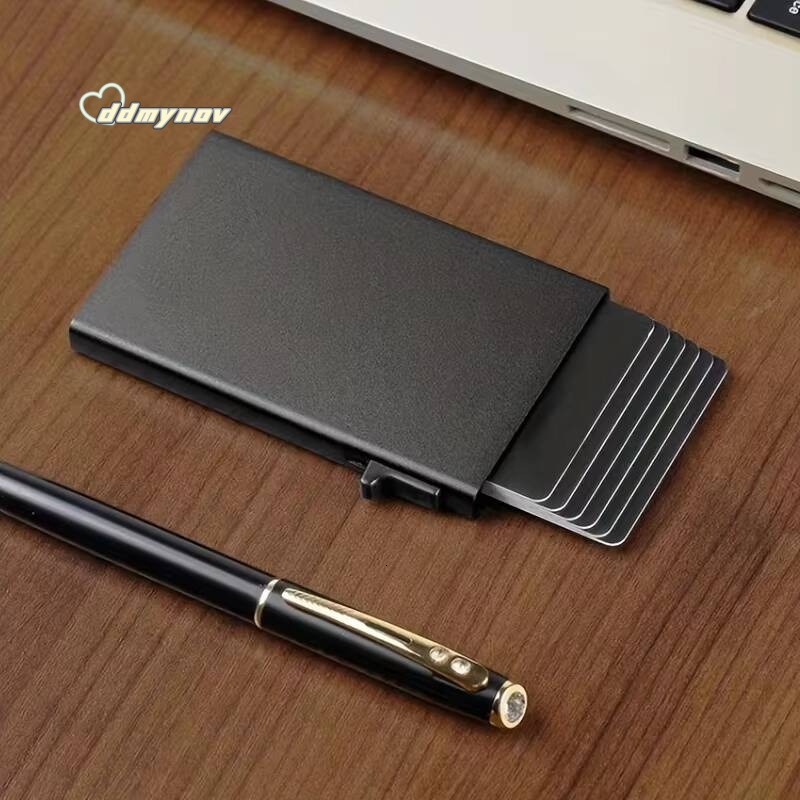 Anti-theft RFID ID Credit Side Push Pop-up Card Holder Thin Aluminium Metal Wallets Bank Men Wallet ddmynov