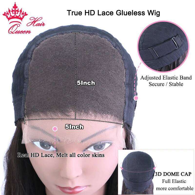 Real HD Glueless Straight Undetectable Invisible Melt Skin Lace Wear Go Wig 5x5 250% Raw Human Pre plucked Queen Hair