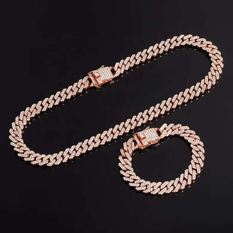 Luxury Minimalist Hip Hop Jewelry Iced Out Crystal Zircon 12mm Miami Cuban Link Chain Choker Necklace for Men