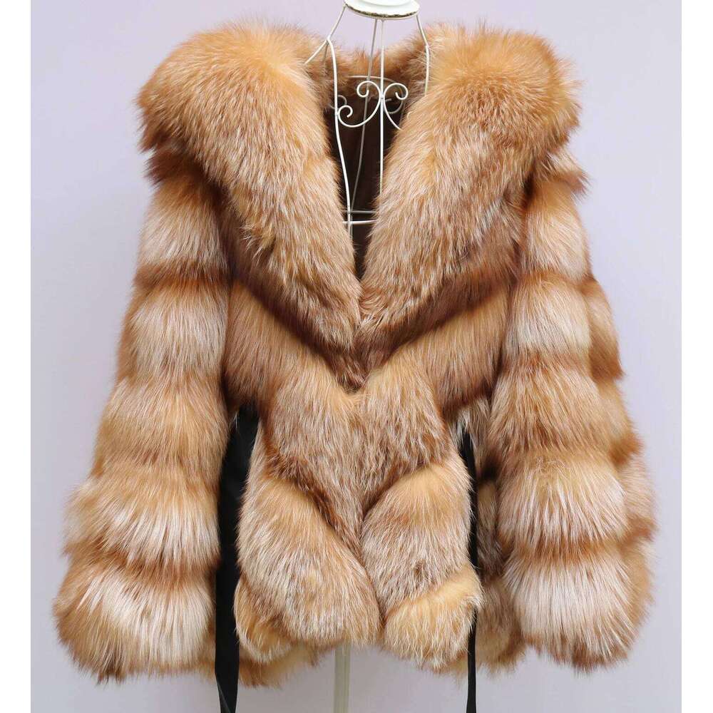 Goldred Coat Batwing Sleeve With Double-Sided Full Hooded Ladies Real Jacket Natural Fox Fur Outerwear Luxur