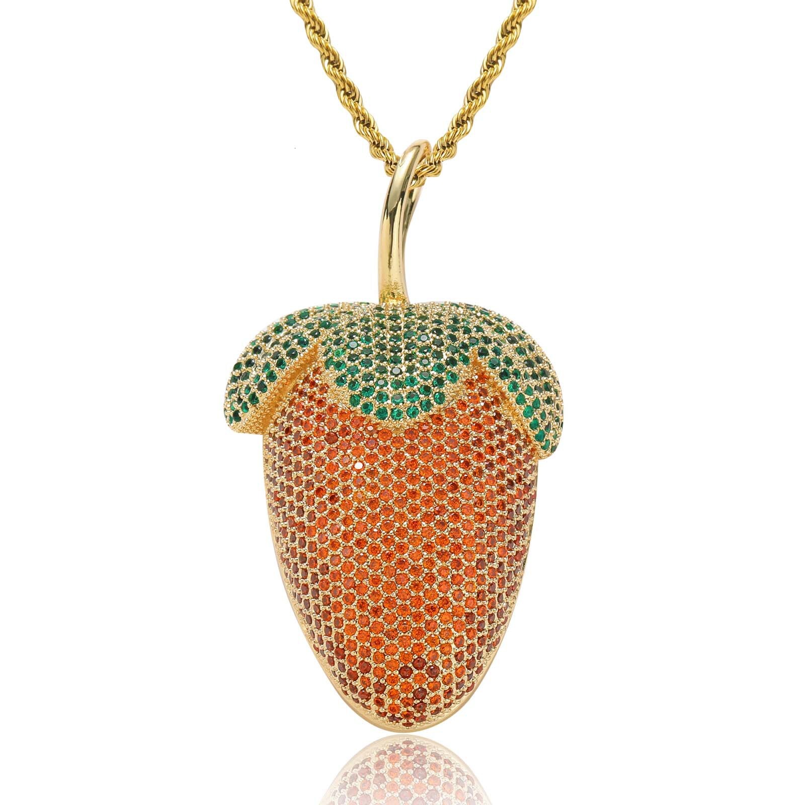 Hip Hop Strawberry Pendant Color Moissanite Trendy Unisex Moissanite Necklace Labubu Accessory Pass the diamond tester