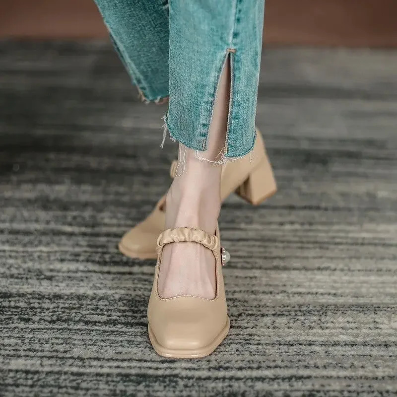 Moccasins Womens Shoes Mary Jane Chunky Heels Shoe Stylish y Summer Korean Style Slip On Ladies Pumps 250624