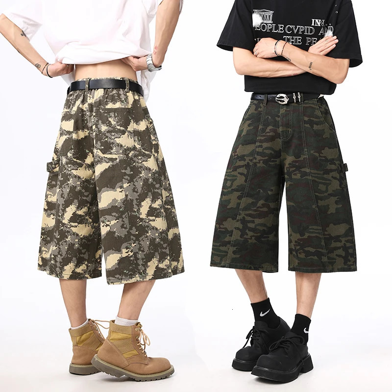 Camouflage Baggy Jeans Mens Summer Oversize Fashion Streetwear Calf-Length Pants Male Y2k Vintage American Loose Denim Pants 250617