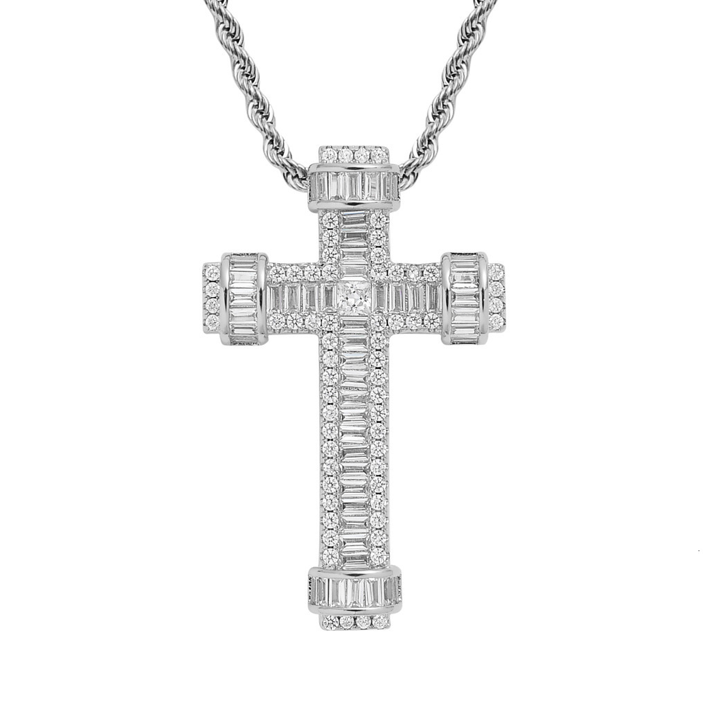 Luxury Moissanite Iced Out Cross Hip Hop Pendant Bling Men's Trendy Necklace Accessory Pass the diamond tester