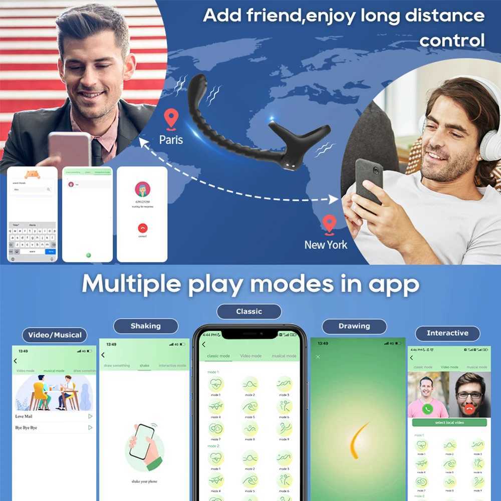 APP Remote Penis Ring Anal Plug Vibrators For Men Cock Ring Delay Exerciser Prostate Stimulator Massager Adult Sex Toys for Men W250624