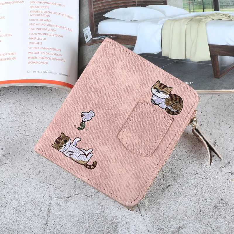 Embroidery Women Short Wallet Zipper Coin Purse Short Womens Wallet Kaii Mini Cards Holder Cluh for Girl Carteras Mujer XJ250624