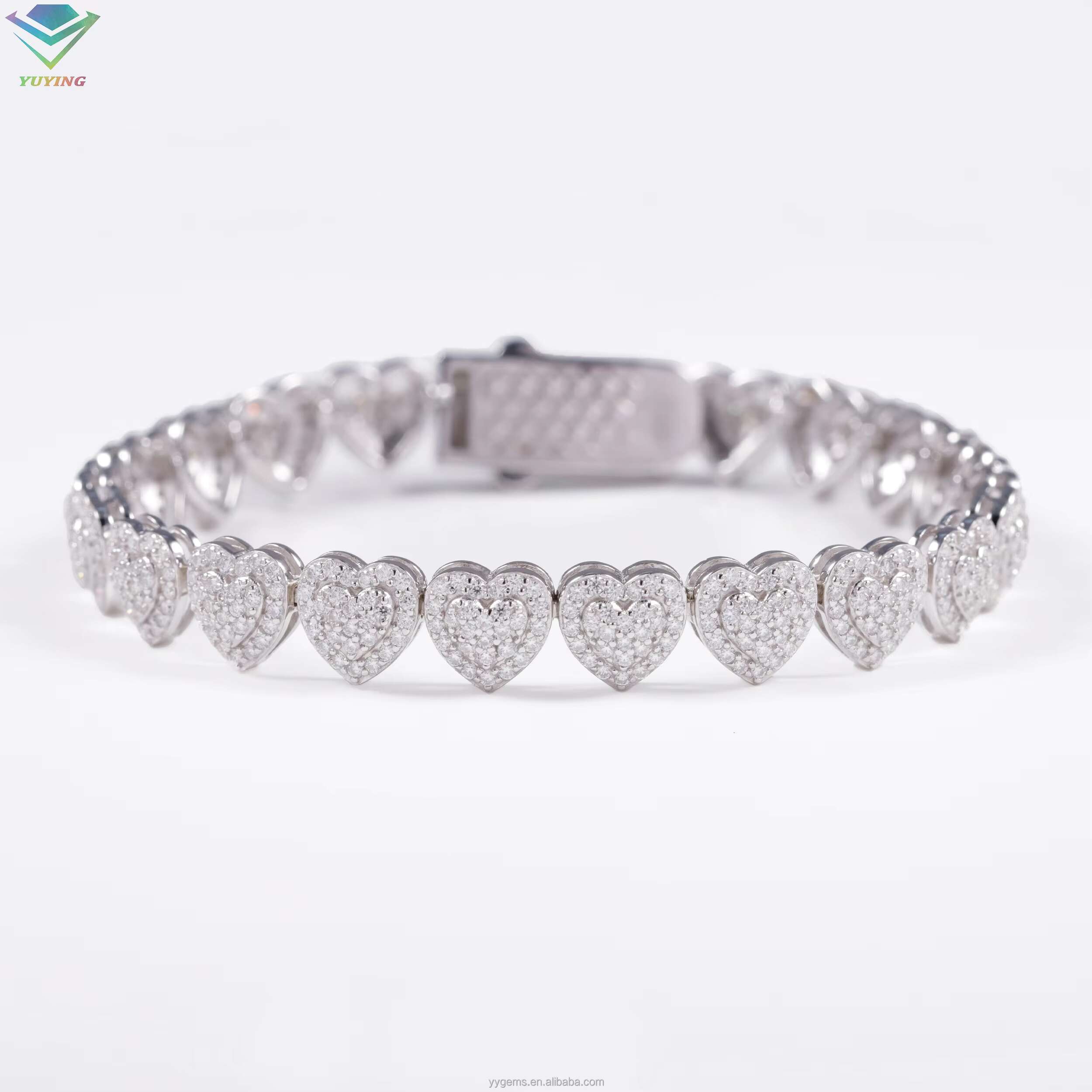 Trendy GRA Moissanite Heart Design Cuban Bracelet 10mm 925 Sterling Silver Hip Hop Bracelet VVS Moissanite Heart Cuban Bracelet