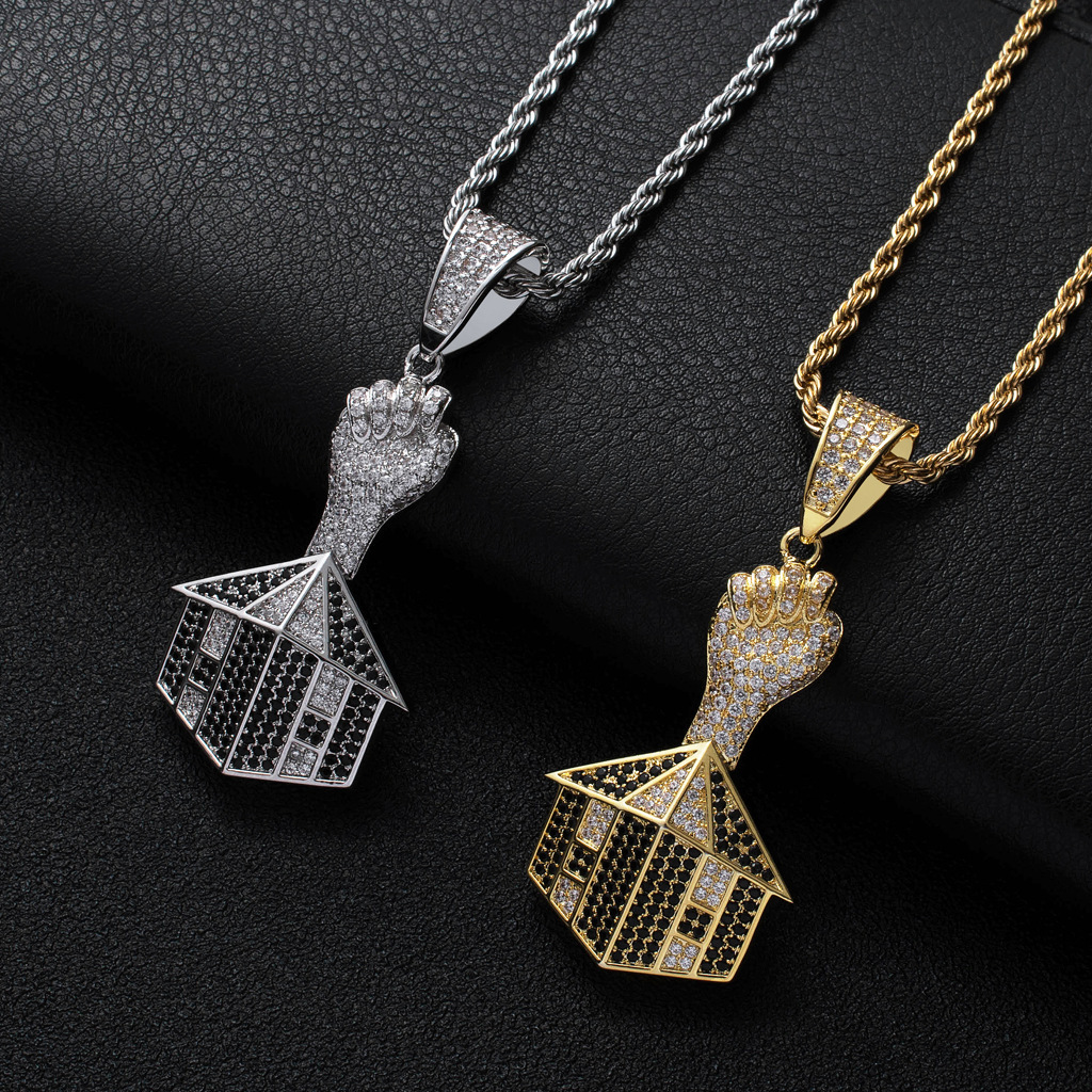 Luxury Moissanite Jewelry Hip Hop Street Necklace Men Fist House Pendant Iced Out Accessory Pass the diamond tester
