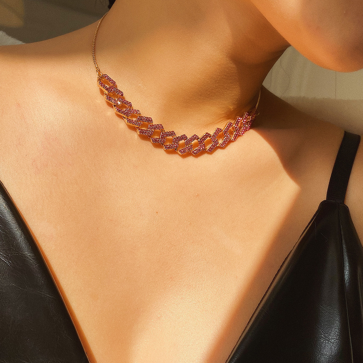 Jewelry Simple Versatile Punk Micro-inlaid for Women Personality Chain Full Dia Hip-hop Trendy Necklace