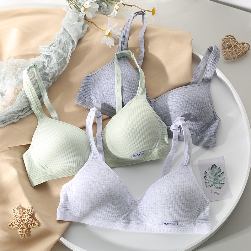 Girls' Cotton Bras - Steel Ring Free Summer Set with Anti-Sag Design Teenager Girls Bra Set