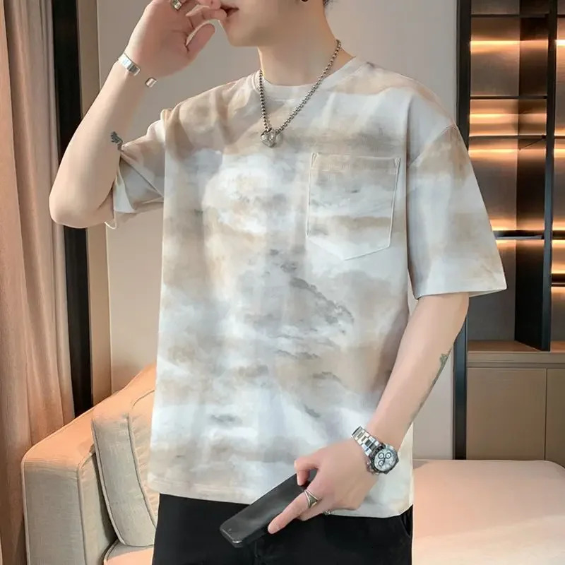 Mens Tees Shirts Baggy Tops Tie Dye Basic Party Mens T-shirt Harajuku Y2k Casual Summer Stylish Vintage Clothing Clothes 250618