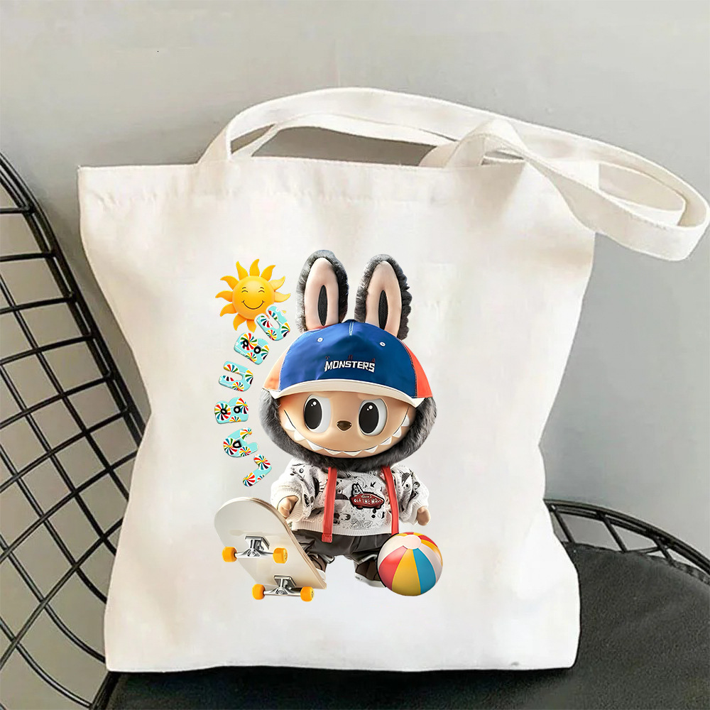 Free Shipping Designer Bag Cartoon Labubu Portable Canvas Bag Outdoor Durable Unisex Student Luxury Bag Large Capacity Simple Tote Bag