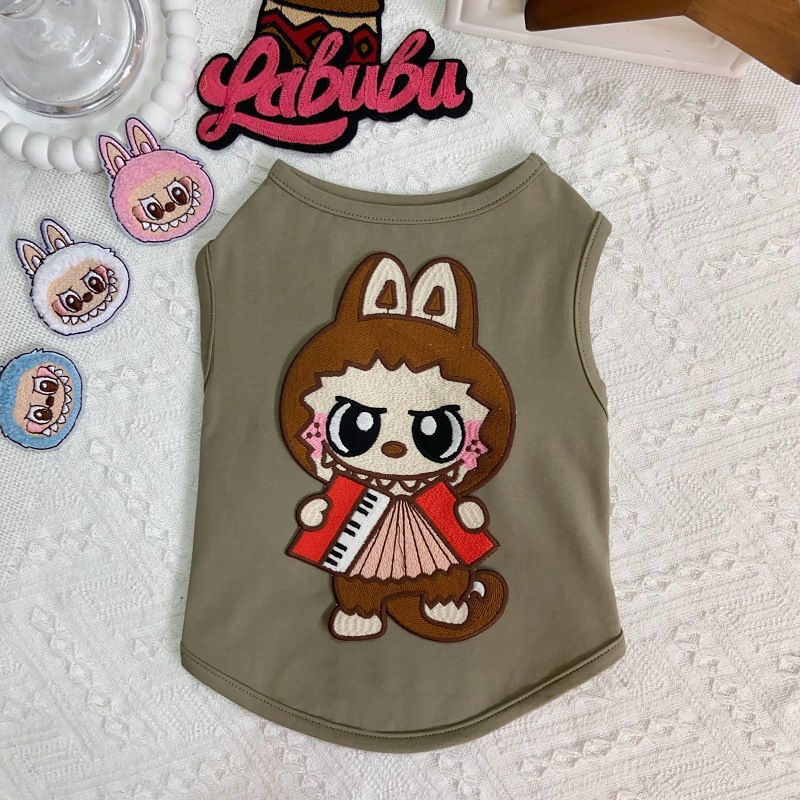 Dog Shirt Dog Vest Summer Fashion Embroidery Dog Clothes with Labubu Exquisite Embroidery Cool Breathable Cotton T-Shirt, Small Medium Dog Boys Girls 