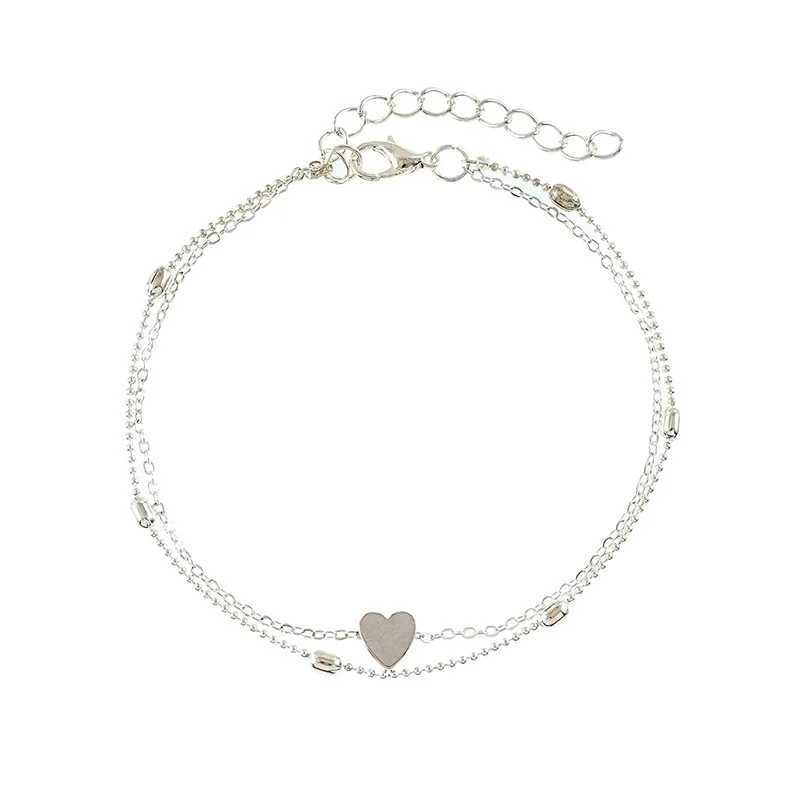 Bohemian Summer Beach Layered Heart with Beads Anklet For Women Vintage Anklets On Foot Ankle Bracelets Girls Leg Chain V250624