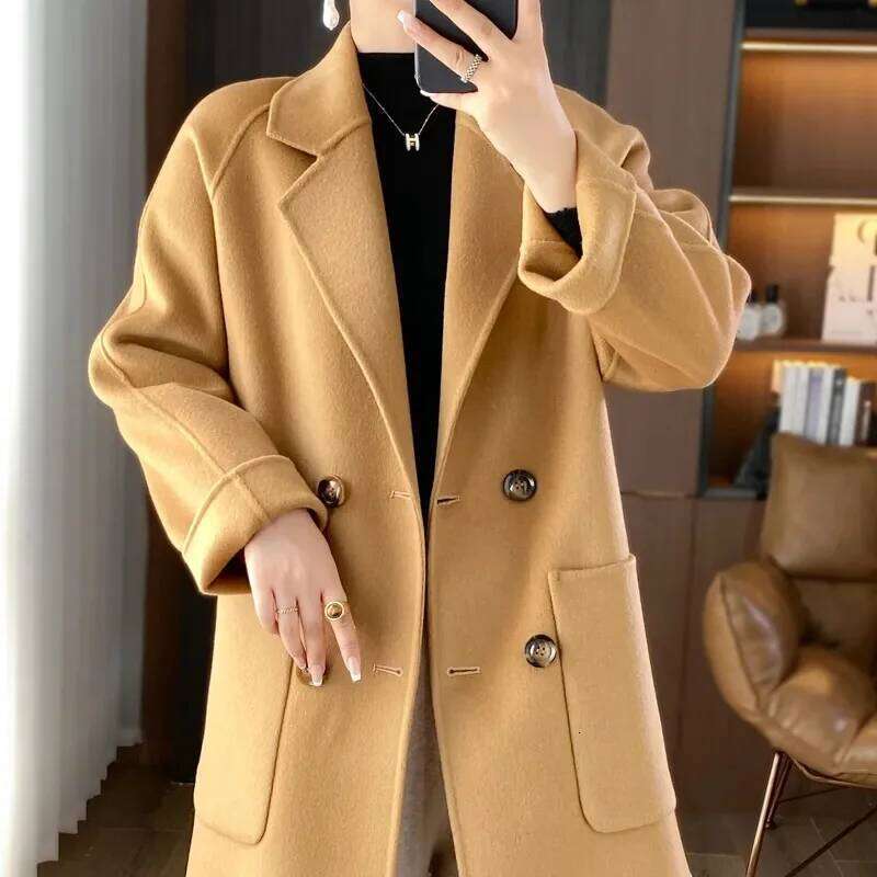 Fashion Double-sided Coat Women's Woolen Overcoat Autumn Winter Thicken Double-breasted Wool Jacket Female Streetwear Coats