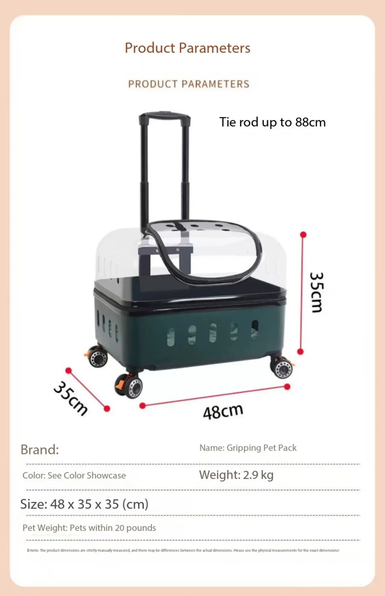 Leak-Proof Transparent Capsule Pet Carrier - Large Lightweight Trolley Suitcase for Outdoor Cats & Dogs