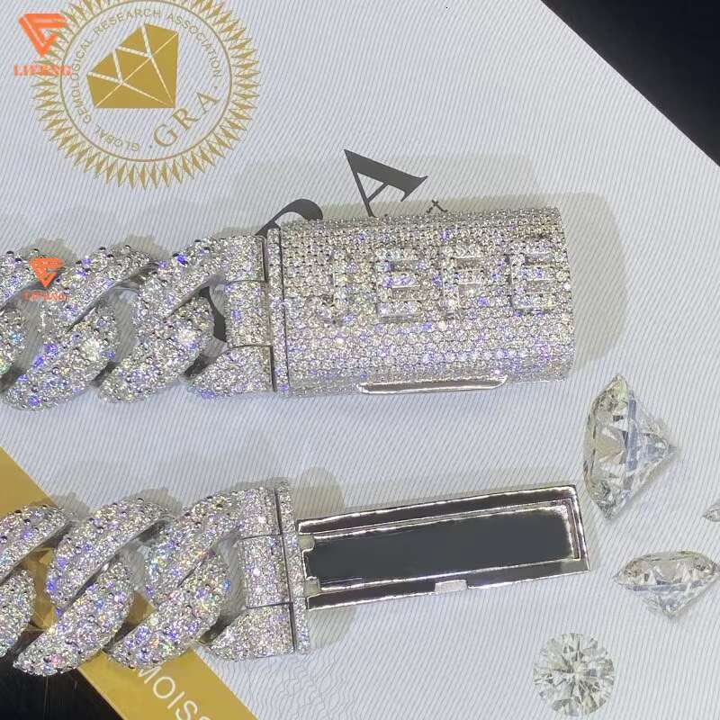 Custom Moissanite Chain 20mm Name Cuban Link Chain Iced Out Miami HIphop Moissanite Necklace 925 Silver Cuban Chain
