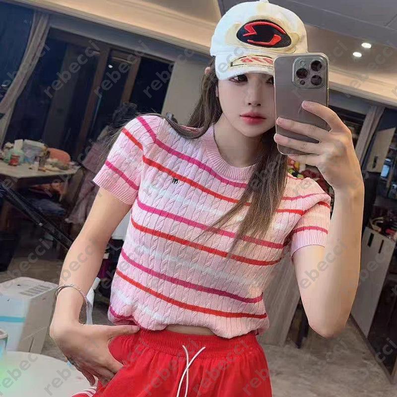 Polo collar contrasting vest tank top new slveless versatile tops summer round neck striped knit shirt contrasting short slved shirts CSD2506241 L2507