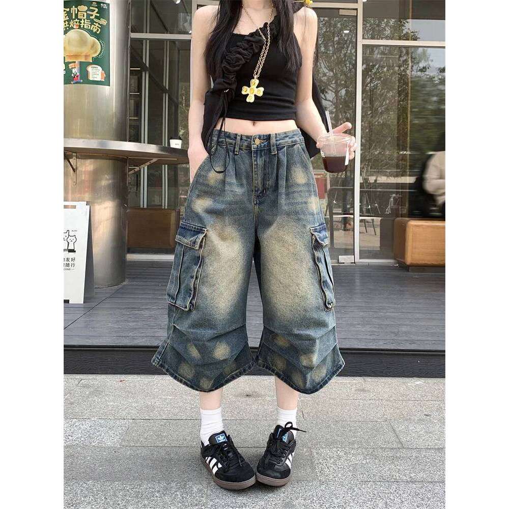 2025 designer jeans women y2k street clothing Korean calf trousers shorts 2000s jeans street fashion jeans straight jeans autumn jeans