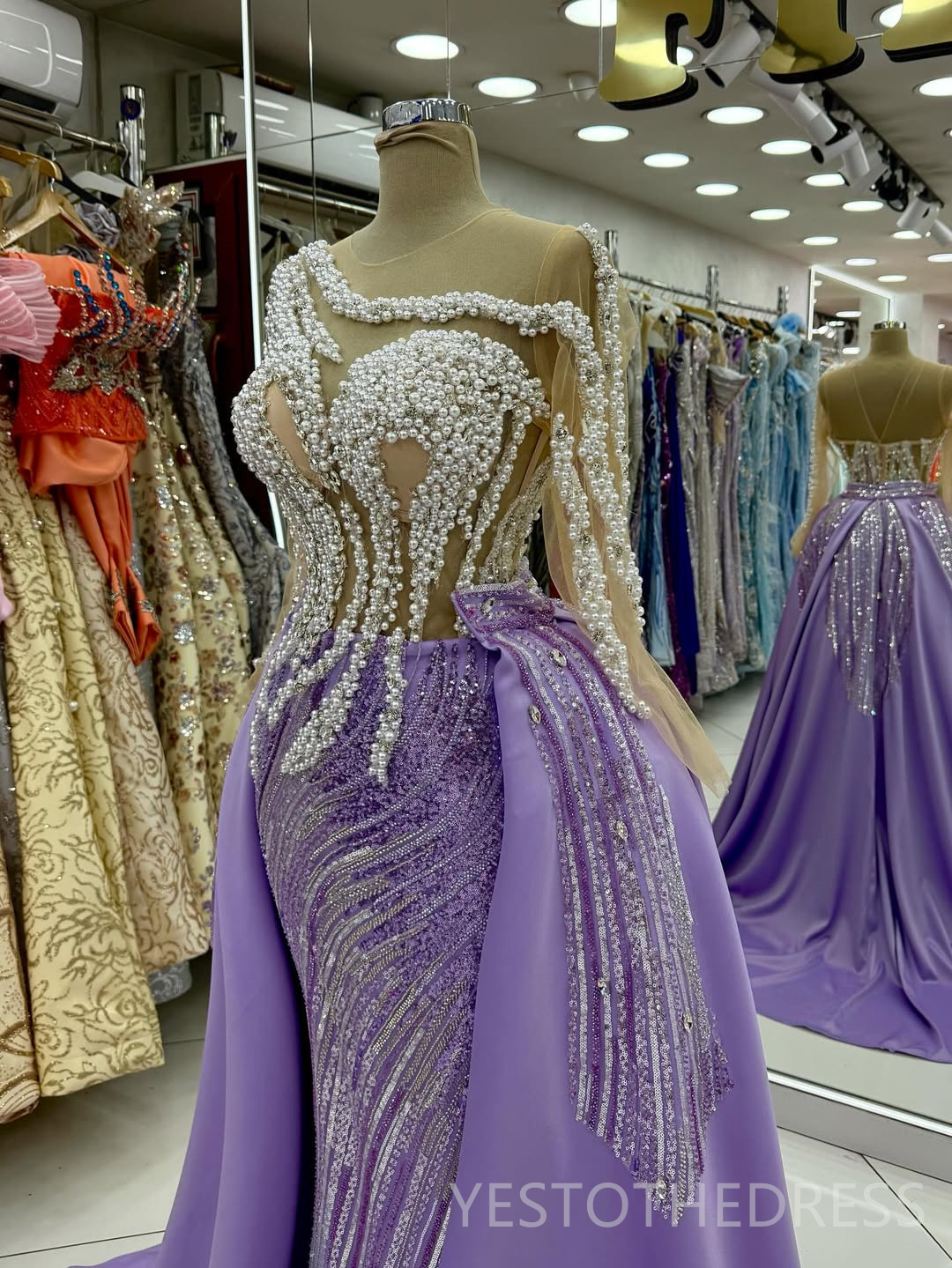 2025 Plus Size Purple Aso Ebi Prom Dress Detachable Train Mermaid Prom Dresses Evening Formal Gowns Beaded Lace Pearls Birthday Dress Second Reception