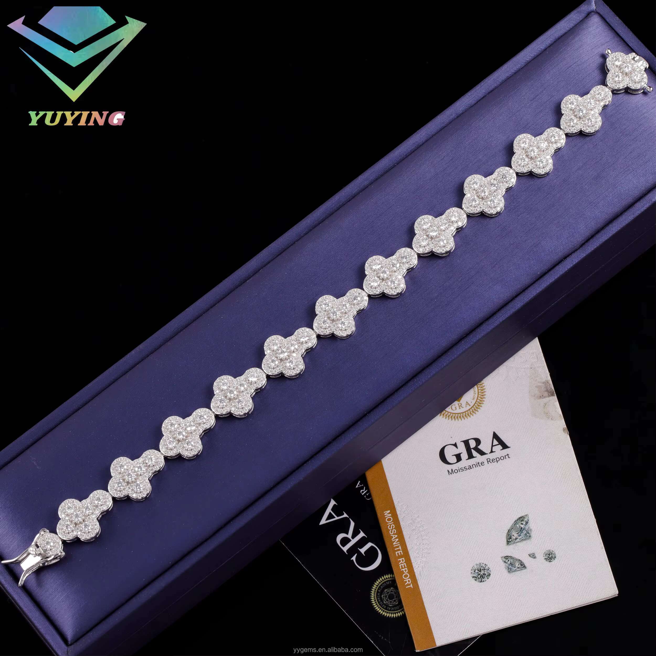 Yu Ying Mens Fine Jewelry New Style 13mm Wide Cross-Shape Cuban Bracelet S925 Silver VVS Moissanite Hip Hop Style