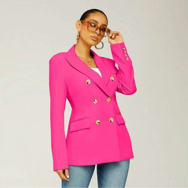 chic and elegant jacket Black blue slim double breasted blazer woman 2024 spring korean new in outerwears stylish coats