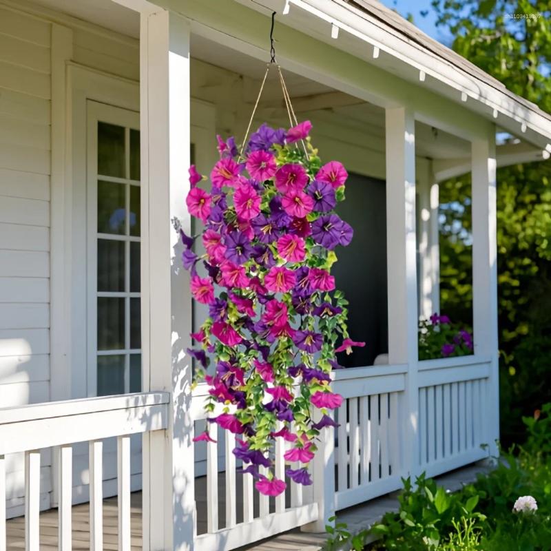 Decorative Flowers 2pcs Artificial Hanging UV-Resistant Fake Plants Rattan Perfect For Home Garden Weddings Versatile Outdoor Decor