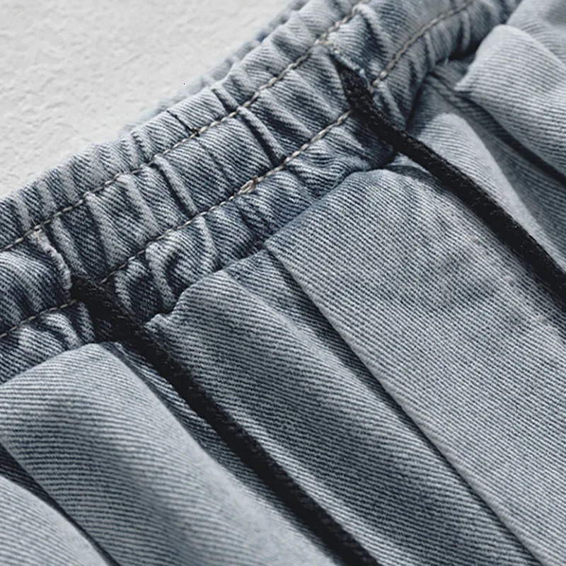 MenS Multi Pocket Jeans Vintage Distressed Loose Workwear Pants Korean Casual Drawstring Straight Leg Pants Wide Leg Pants 250624