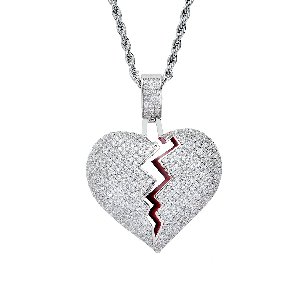 Moissanite Jewelry Swag Heartbreak Pendant Broken Heart Iced Out Hip Hop Necklace For Couples Pass the diamond tester