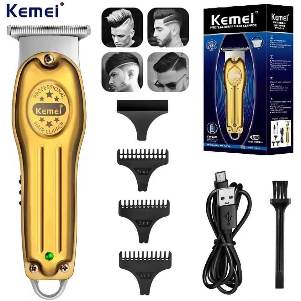 Kemei Wholesale Electric Gold Silver Color Hair Trimmer Kemei Km-679 USB Charging Mini LCD Light Carving Scissors Hair Clipper XJ250624