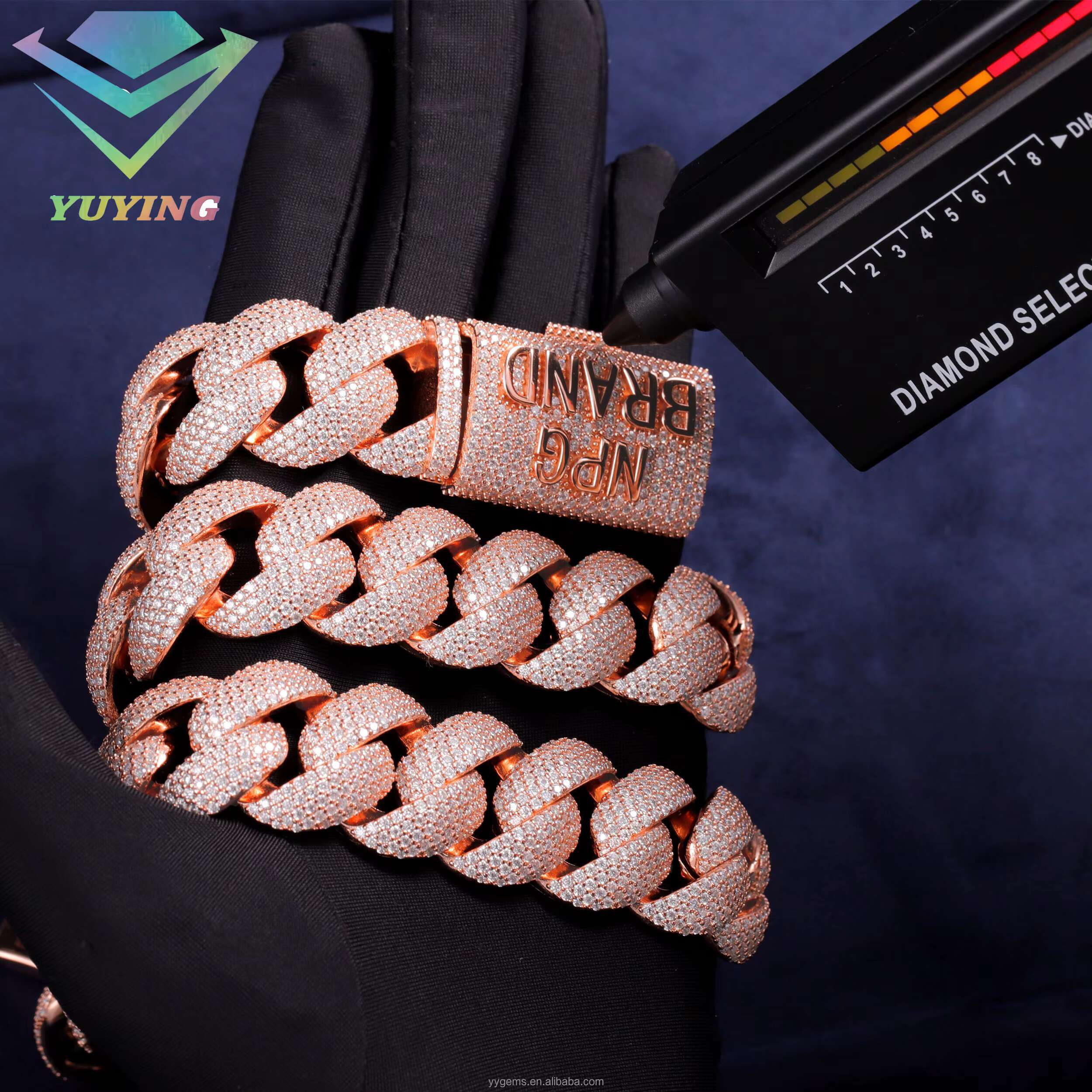 Hip Hop 22mm Iced Out Cuban Chain Fine Jewelry 18k Rose Gold Plated S925 Silver Chain for Men VVS Moissanite Cuban Link Chain