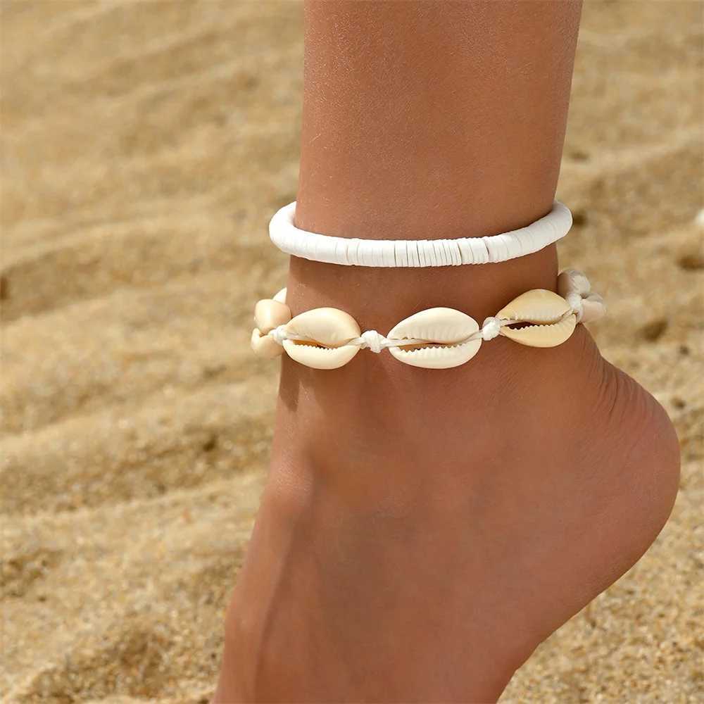White Foot Chains 2pcs/Set Conch Shell Anklets For Women Beach Jewelry Creative Ocean Animal Ankle Bracelet Summer Accessories U250624