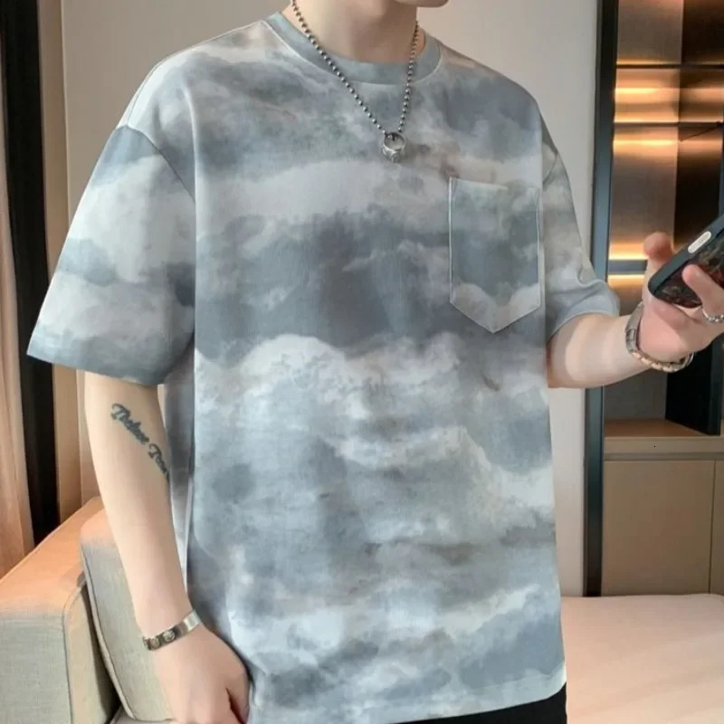 Mens Tees Shirts Baggy Tops Tie Dye Basic Party Mens T-shirt Harajuku Y2k Casual Summer Stylish Vintage Clothing Clothes 250618