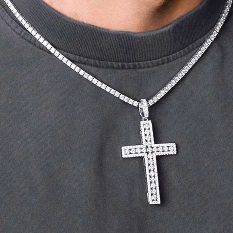 Hip Hop Style Mens GRA D Color Iced out Bling Moissanite Cluster Cross Pendant 925 Sterling Silver Passes Diamond Tester