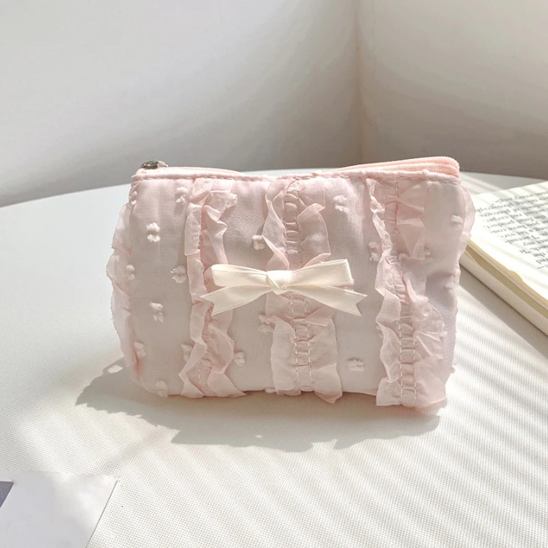 Cute Lace Bow Coin Purse Portable Cosmetic Storage Clutch Bag For Key Makeup Lipstick Pouch Earphone Key Card Storage Zipper Bag R250624