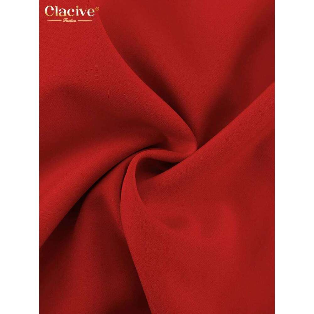 Clacive Fashion Loose Red Office Women's Two Pieces Elegant Sleeve Blazer With High Waist Slit Long Skirt Set Female