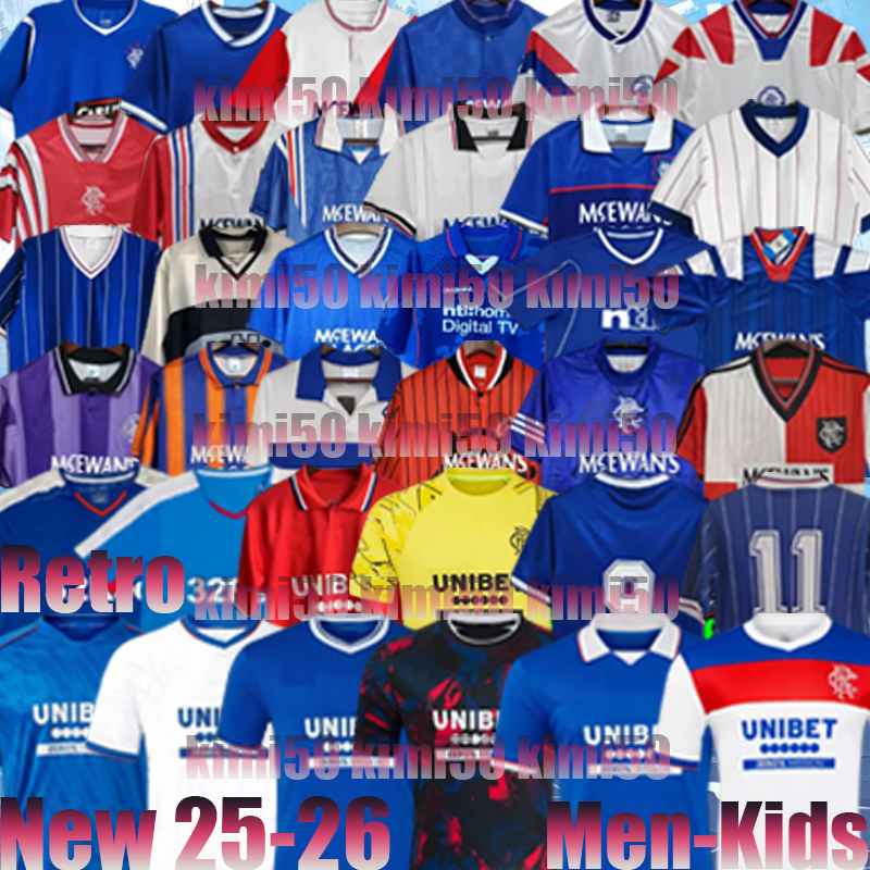 24 25 26 RangerES Soccer Jerseys 2025 Retro 87 90 92 93 95 97 99 01 08 shirt Glasgow COLAK ROOFE LUNDSTRAM HAGI BARKER MORELOS TAVERNIER KENT TILLMAN 3RD Football man kids