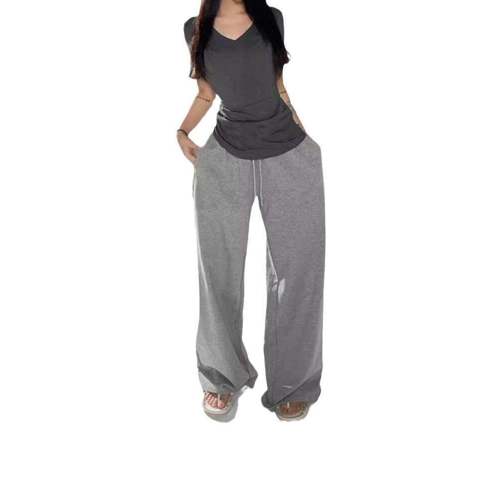 Trendy Pure Desire Gray V-Neck Short Sleeve T-Shirt For Women, Slim Fit Waist Casual Top Base Shirt B5