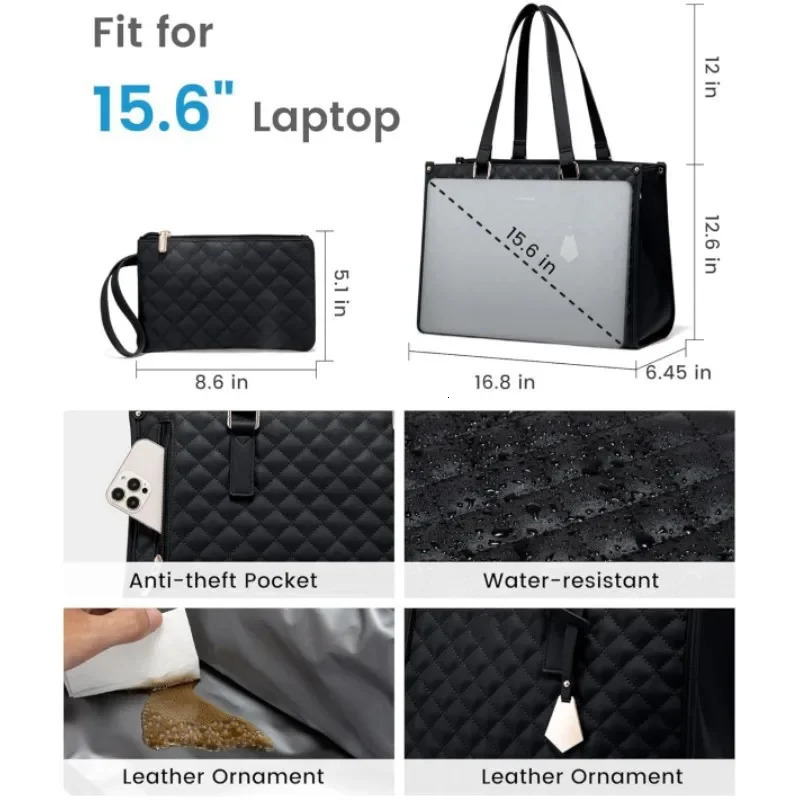 Large Women Lunch Bags With Insulated Compartment 156inch Laptop Tote Bag with Leakproof Box Pocket Work Handbag 250624