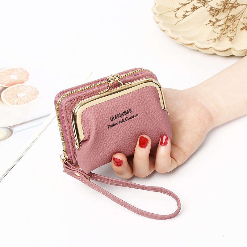 Women's Short Wallet Lychee Pattern Clip Bag Multi-Card Slot Accordion Card Holder Student Coin Purse