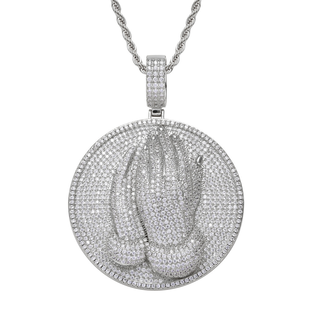 Luxury Moissanite Necklace Hip Hop Pendant Religious Praying Hands Iced Out Diamond Unisex Streetwear Accessory Pass the diamond tester