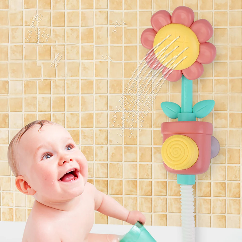 Baby Sunflower Shower Bath Toy Sprinkler Head Spray Water Shower Swim Pool Bathing Bath Ball With Manual Device For Kids Gift 250624