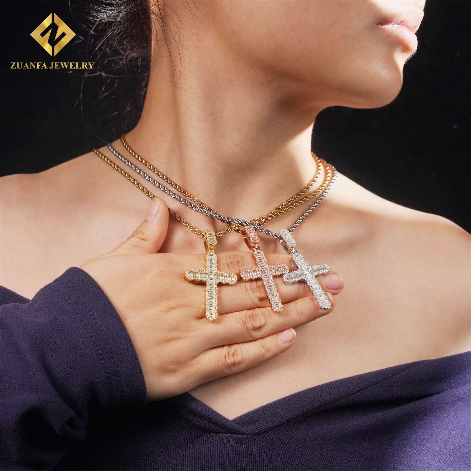 Hot Selling Popular Jewelry GRA Certificate Baguette Diamond Hip Hop Iced Out 925 Silver VVS Moissanite Cross Pendant