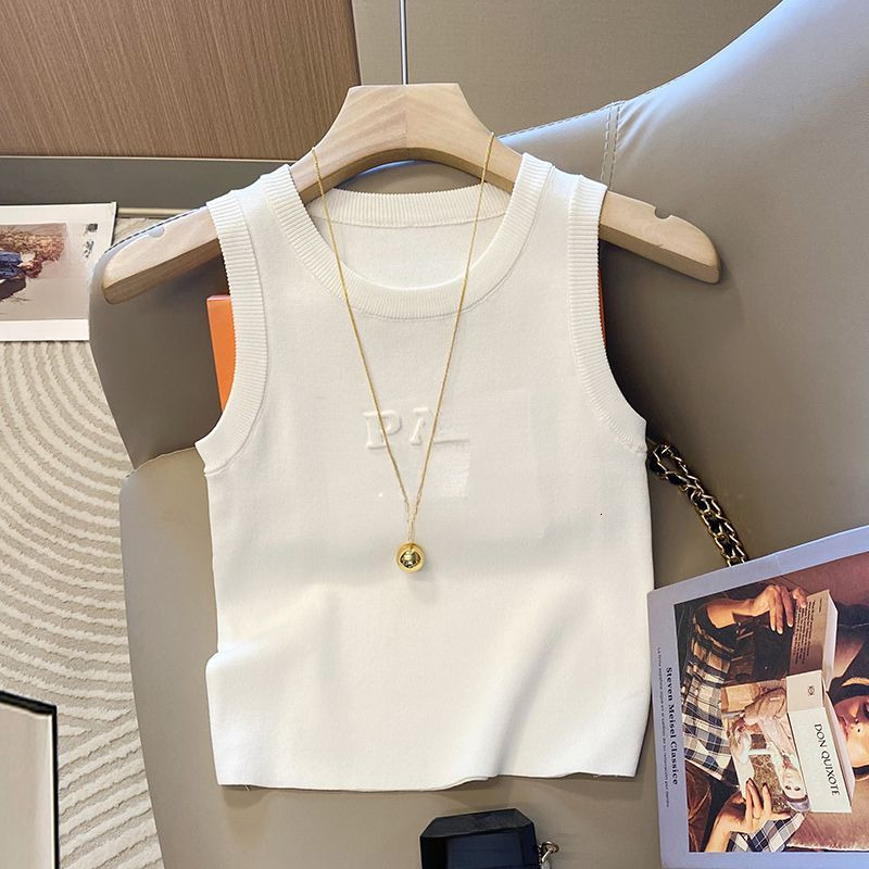 Designer Retro Style Black Knitted Women's Vest Summer New High-end Slim Fit Sleeveless Top