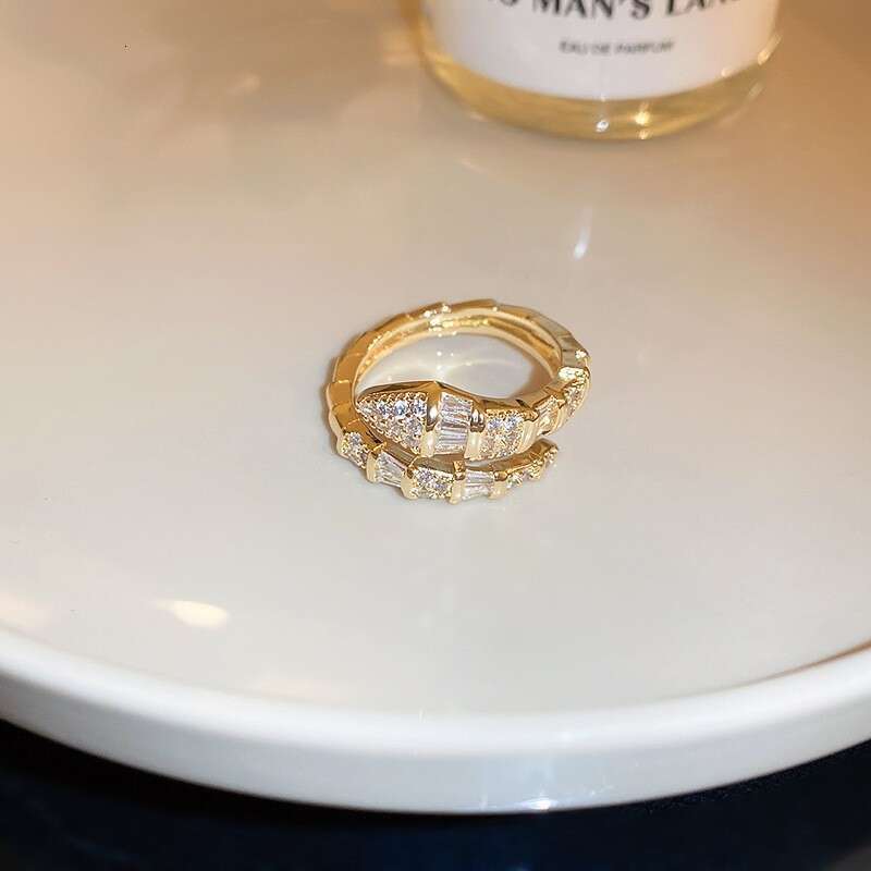 Real Gold Plated Zircon Snake Ring for Women, Niche Fashion Design Sense, Index Finger Ring, Ins Internet Celebrity High-end Sense Jewelry