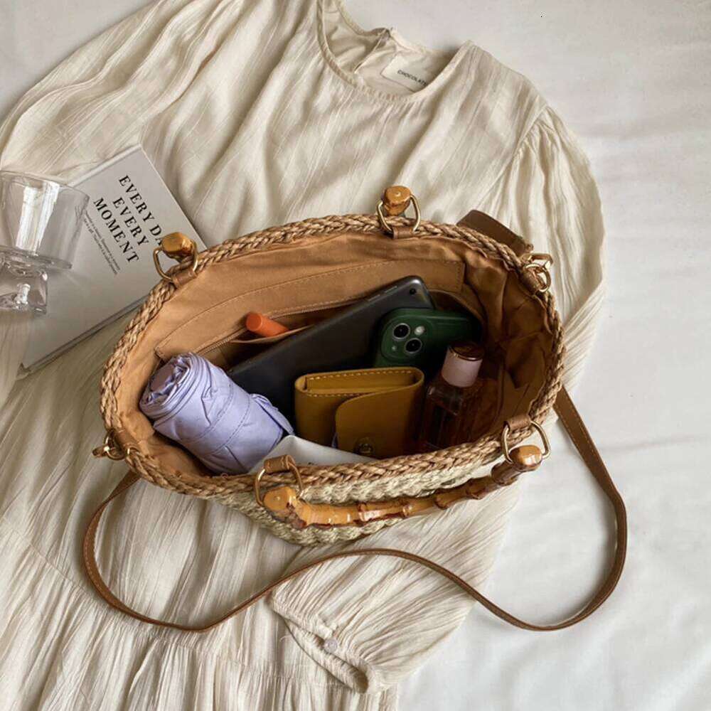 Straw Tote Bags Women Woven Shoulder Raffia Casual Clutch Purse For Vacation Rattan Crochet Handbag Summer Beach Bag New