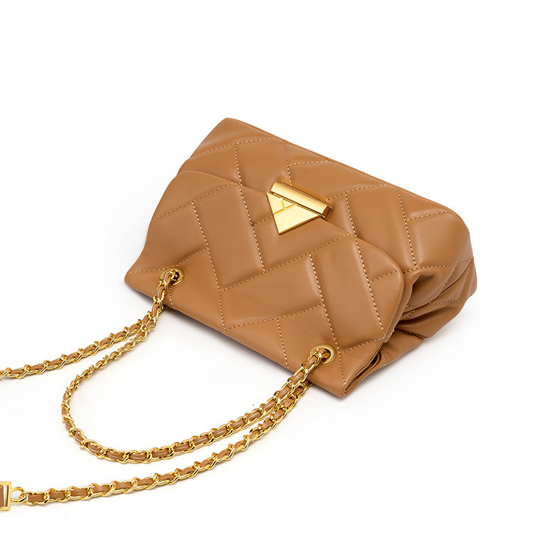 Women's 2025 New Top Layer Cowhide Quilted Chain Underarm Crossbody Black Genuine Leather Ladies Bag