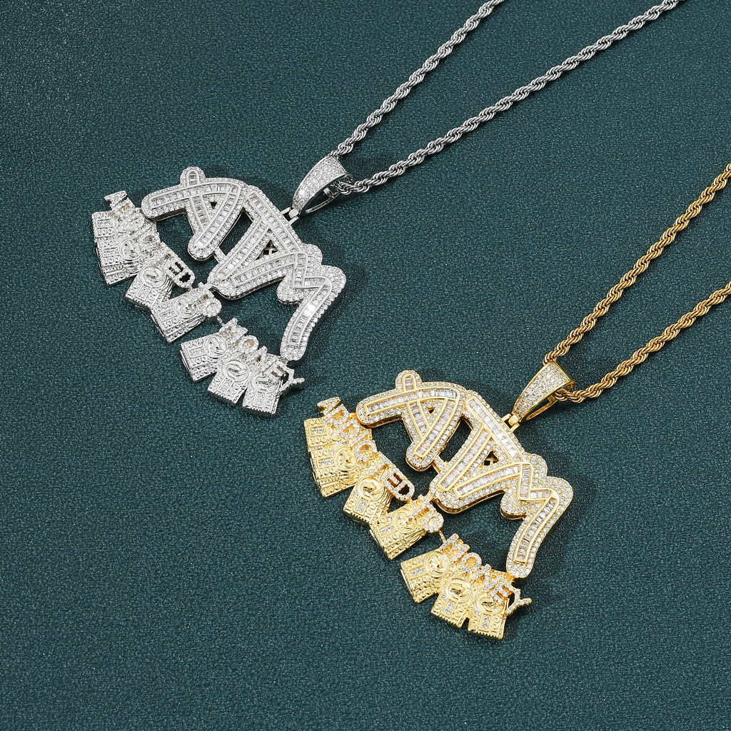 Luxury Moissanite Necklace Streetwear Hip Hop ATM Dollar Letter Pendant Iced Out Diamond Men's Swag Necklace Pass the diamond tester