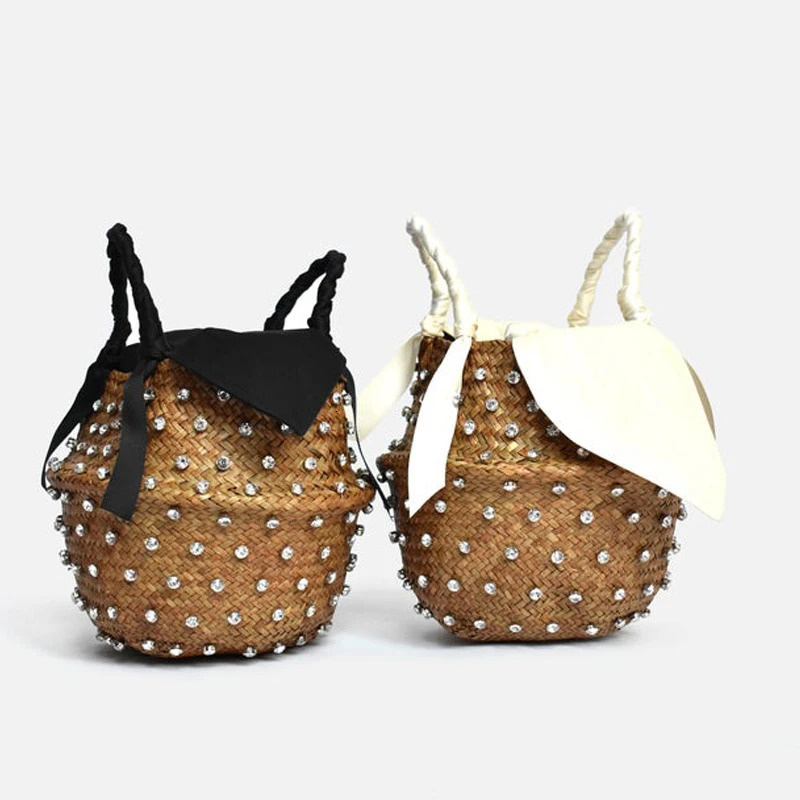 VIP Buy Summer Holiday Beach Bag with Pearl Ladies Woven Bucket Diamond ner Handbags 250624