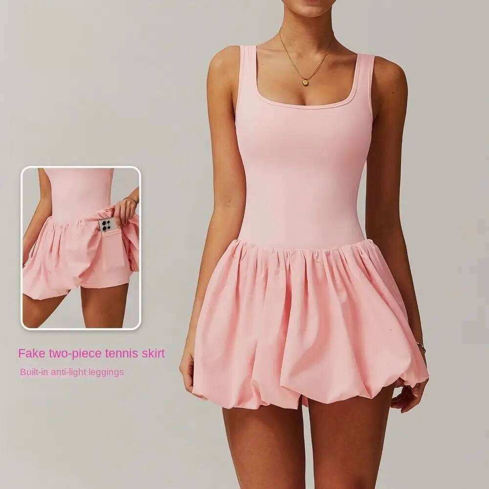 Hot Sale Sleeveless Sports Dress Short with Underpants Fiess Tennis Skirt Anti-exposure Nude Yoga Set Running